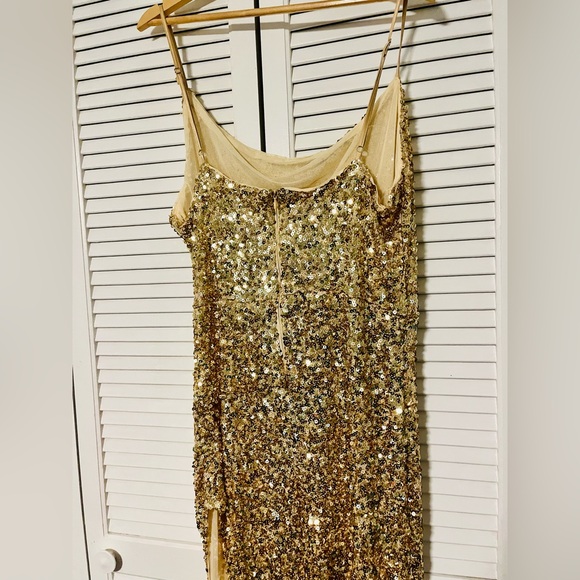Gold Sequin Embellished Gown Dress - Picture 9 of 12